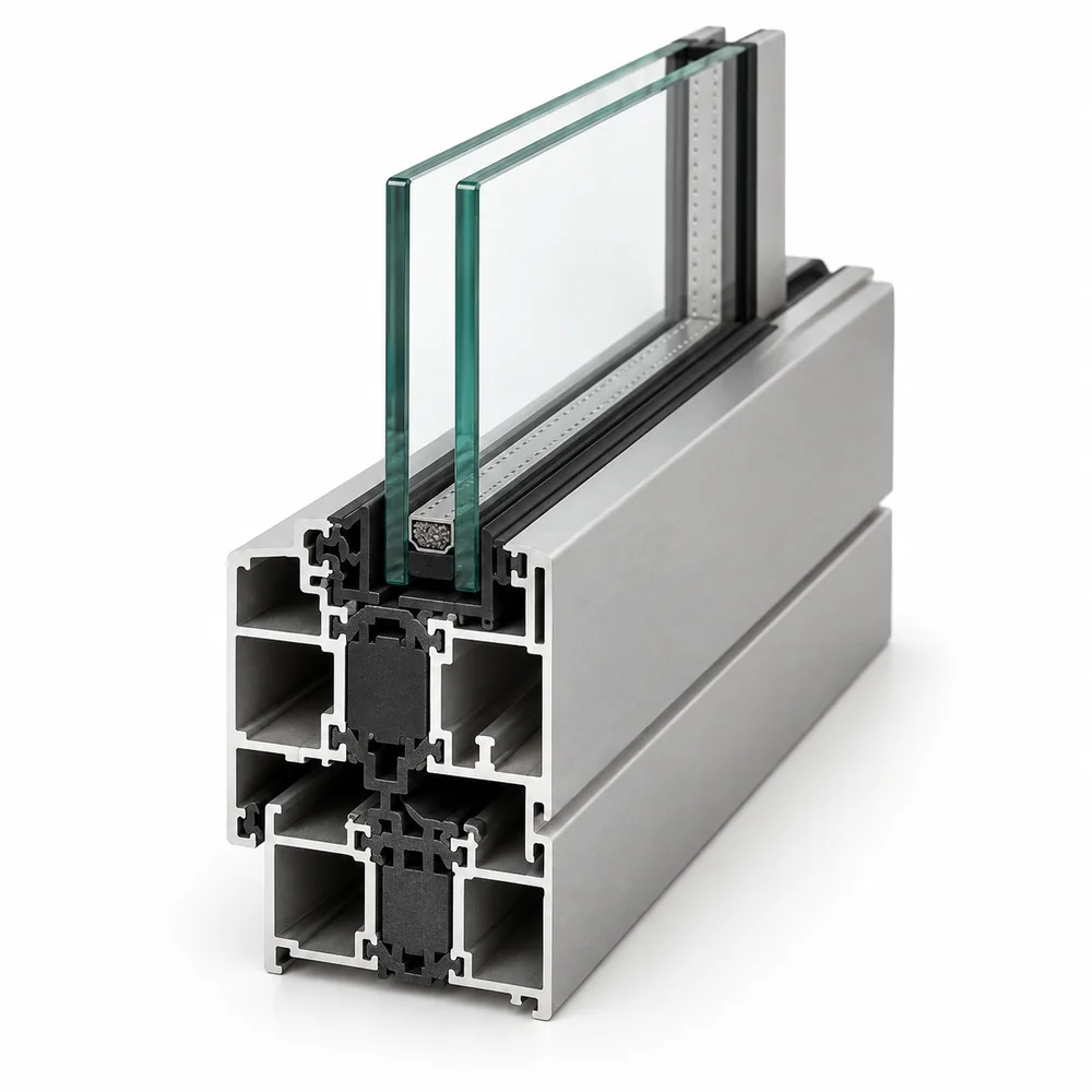 Vue en coupe d’une menuiserie en aluminium