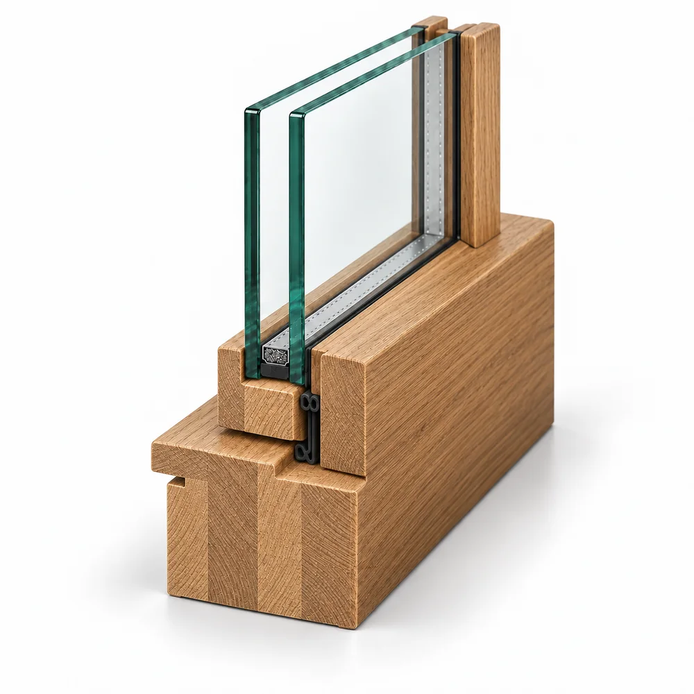Vue en coupe d’une menuiserie en bois